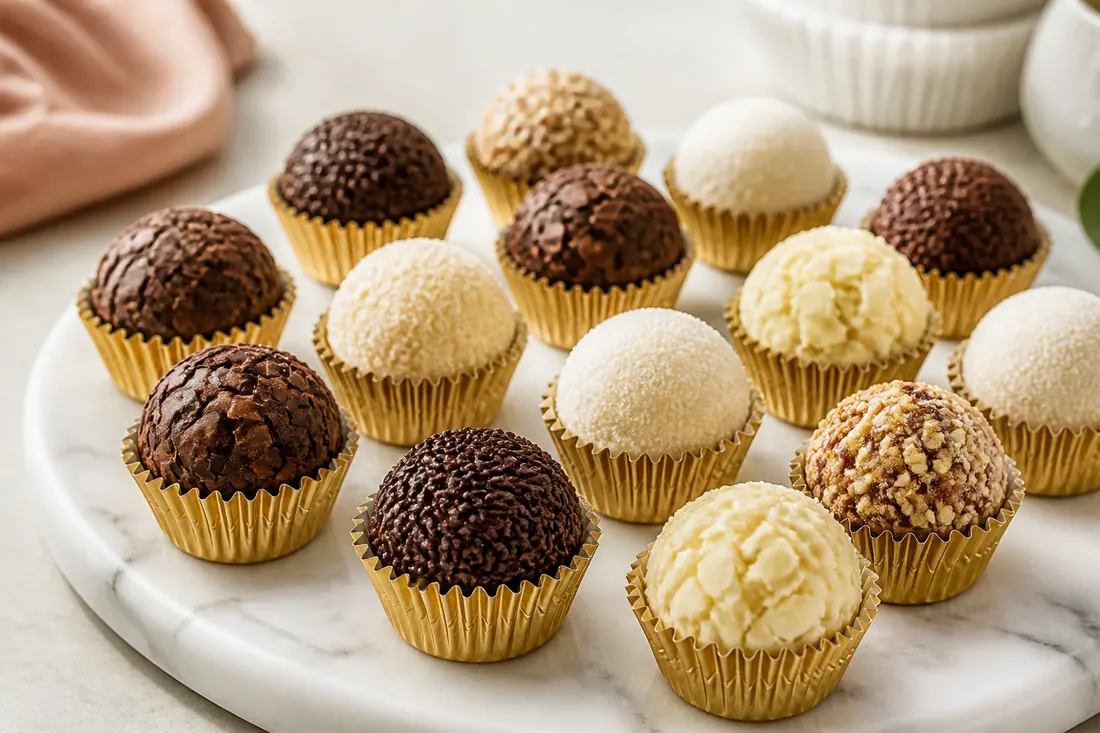 Brigadeiros gourmet em forminhas douradas