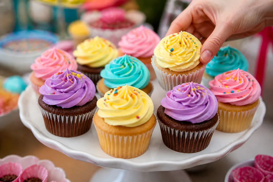 Cupcakes com cobertura colorida