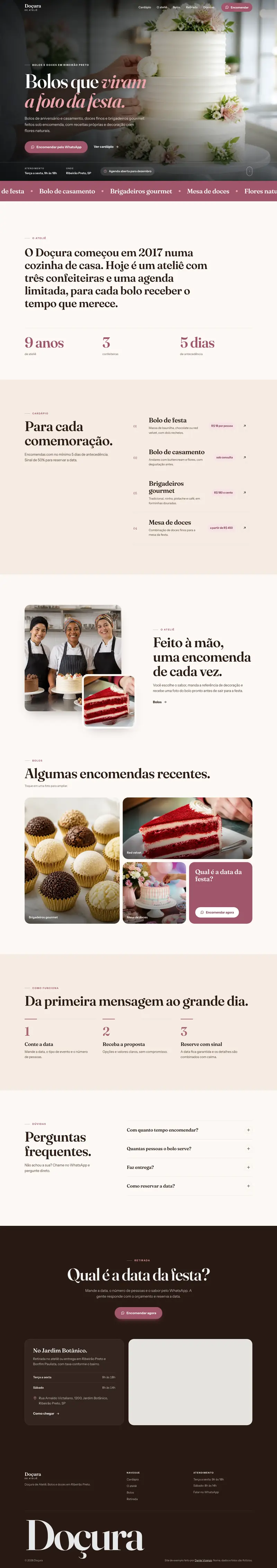 Página inteira do site de exemplo Doçura