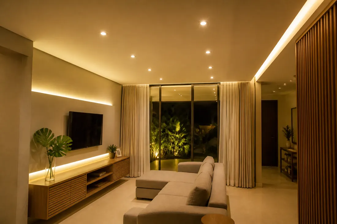 Sala com spots de LED embutidos no forro