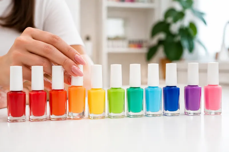 Esmaltes coloridos em arco-íris sobre a mesa