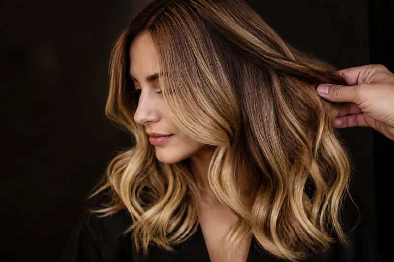 Cabelo loiro com balayage em ondas