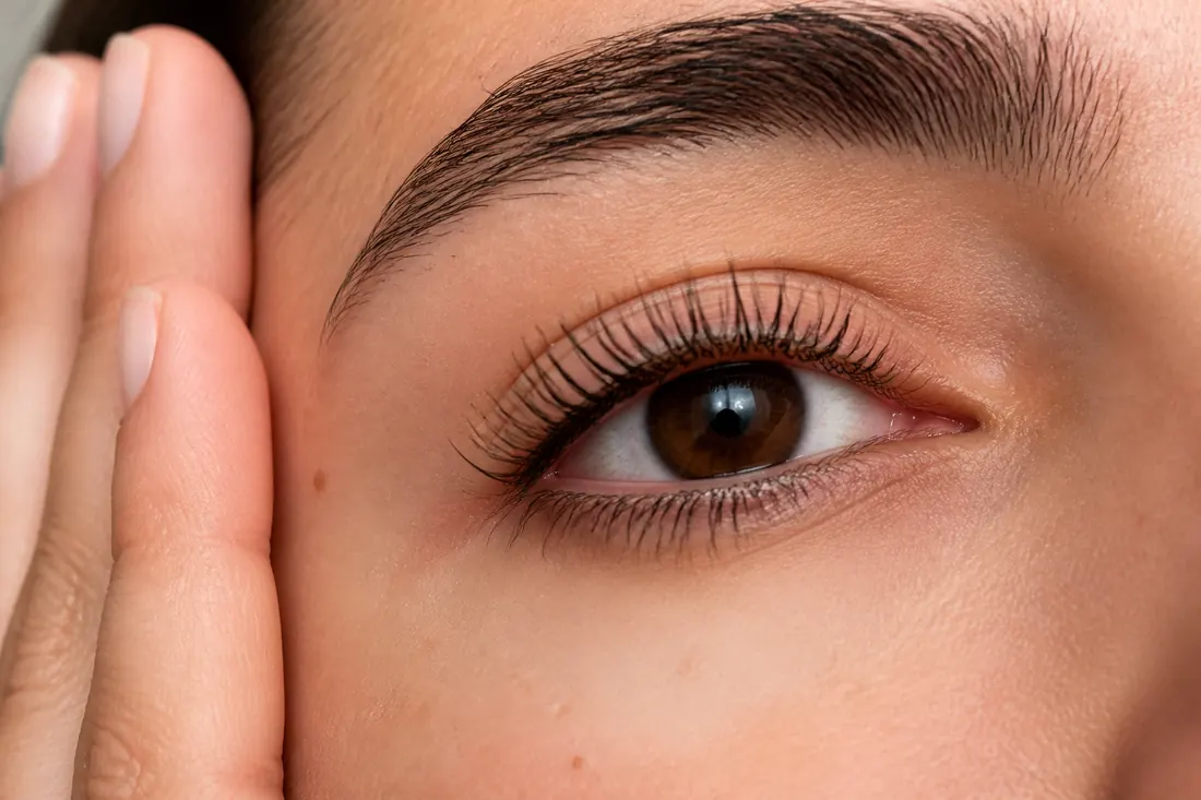 Olho aberto com cílios curvados após lash lifting